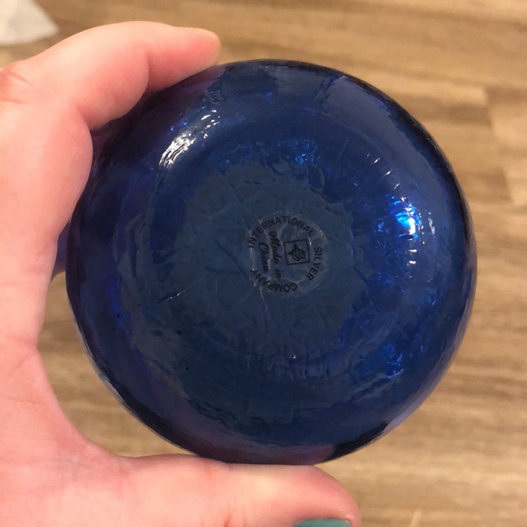 International silver company crackle cobalt blue glass votive candle holder - Picture 3 of 3